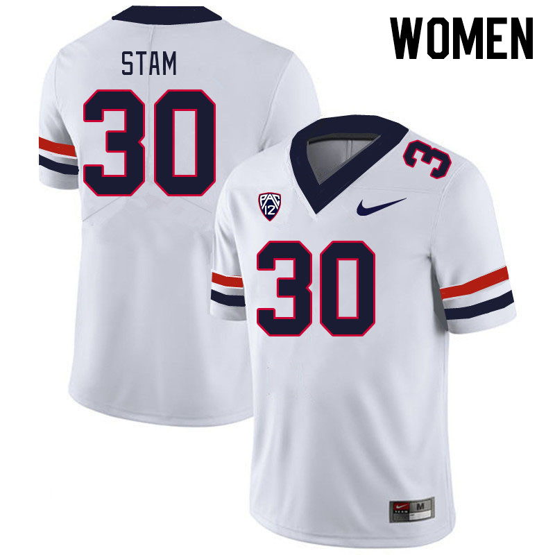 Women #30 Jax Stam Arizona Wildcats College Football Jerseys Stitched-White - Click Image to Close